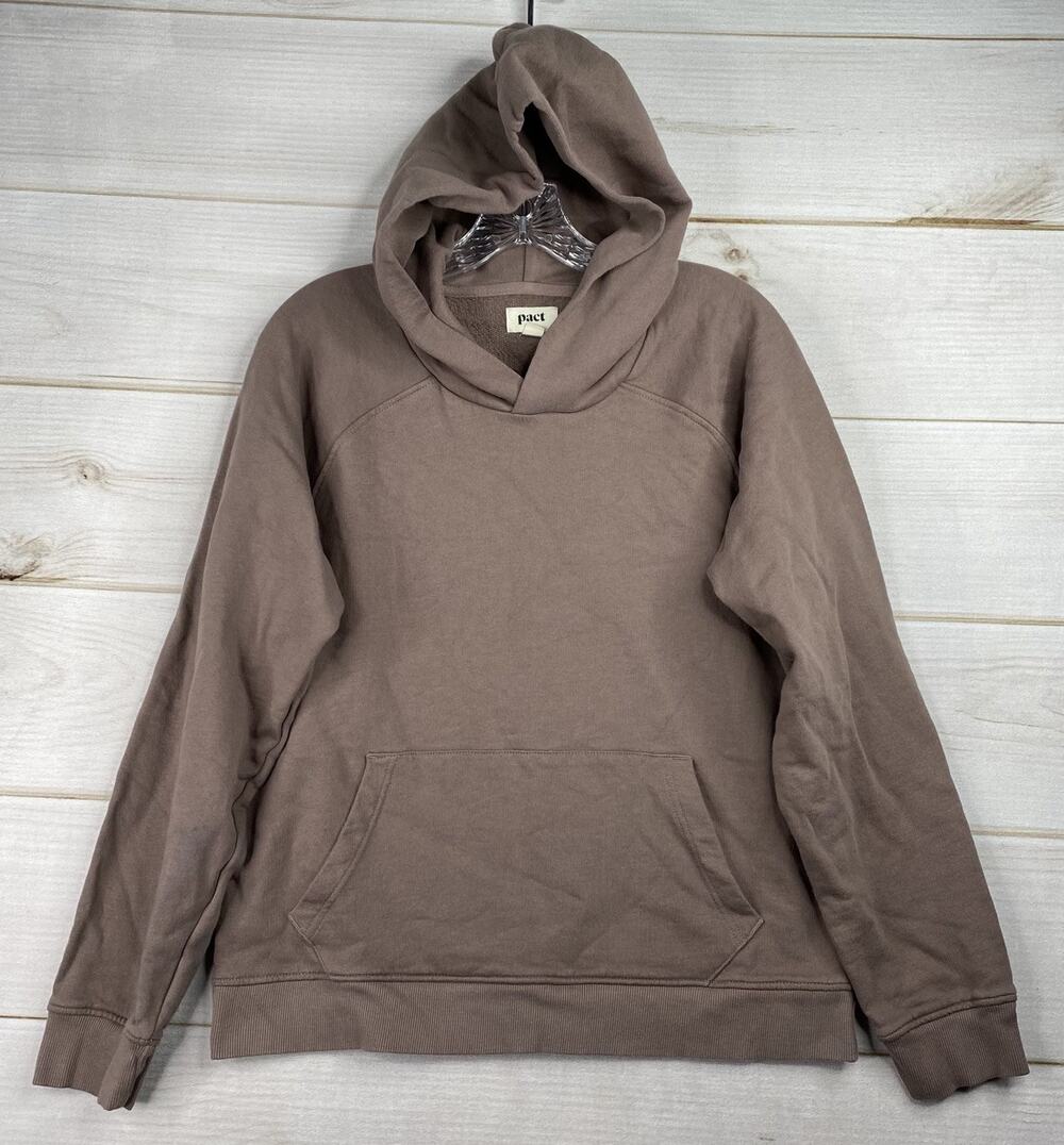 Pact 100% Organic Cotton Sweatshirt XL Womens Taupe Pullover Hoodie Cropped
